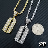 Fashion Iced Barber Shop Razor Blade Pendant w/ 4mm 24" Rope Chain Necklace