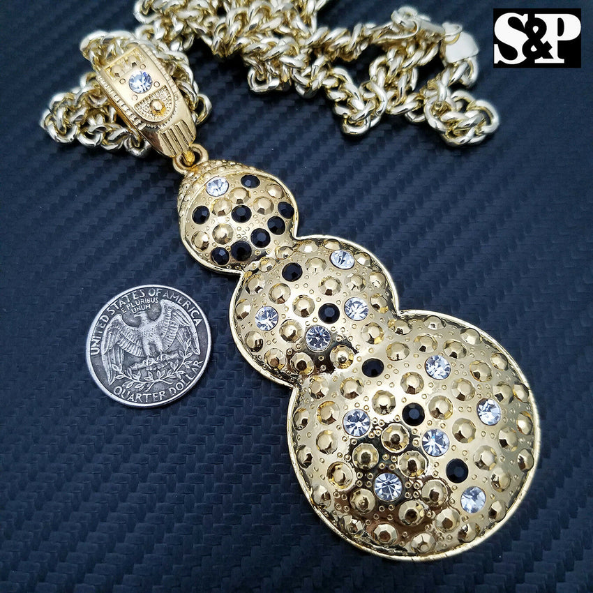 Iced Out Gold Plated Big SNOWMAN Pendant & 6mm 30" Cuban Chain Hip Hop Necklace