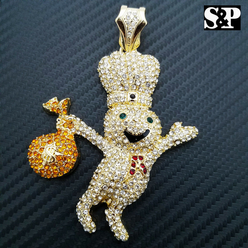 HIP HOP ICED OUT LAB DIAMOND GOLD PLATED RAPPER'S LARGE DOUGHBOY PENDANT