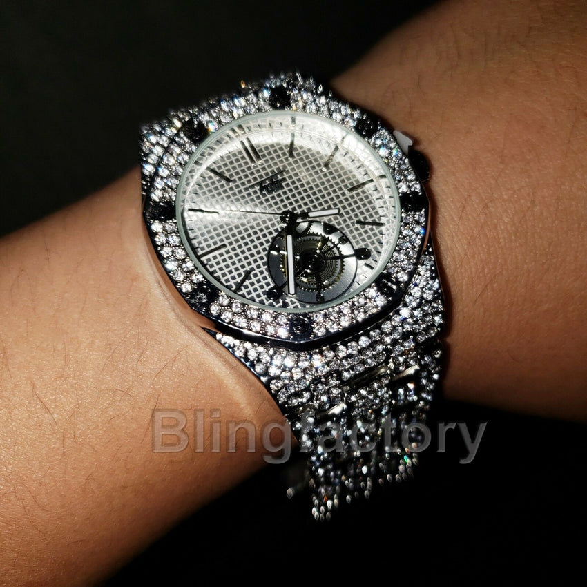 Luxury Men's Iced Rapper's Lab Diamond Metal Band Dress Clubbing wrist Watch