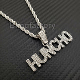 Hip Hop Iced out Lab Diamond HUNCHO Pendant & 4mm 24" Rope Chain Necklace