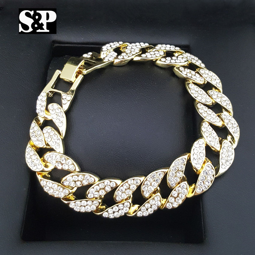 MEN'S HIP HOP QUAVO 1 & 4 ROW TENNIS, FULL ICED CUBAN CHAIN BRACELET COMBO SET