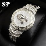 Hip Hop White Gold Plated 8.5" CZ Full Iced Out Praying Hands Cuban Bracelet
