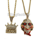 Iced Jigsaw Inspired & Crowned King Pendant & 20" 24" Rope, Cuban Chain Necklace Set