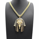 14K Gold PT Egyptian Pharaoh King Tut Pendant W/ 6mm 30" Cuban Chain Necklace