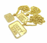 ICED OUT HIP HOP CZ GOLD PT 3 GLIZZY GANG PENDANTS W/ CUBAN CHAINS NECKLACE SET