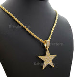 Hip Hop Iced out Lab Diamond Star Pendant & 4mm 24" Rope Chain Necklace