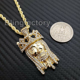 Hip Hop Iced out Lab Diamond Crowned Jesus Drip Pendant 24" Rope Chain Necklace