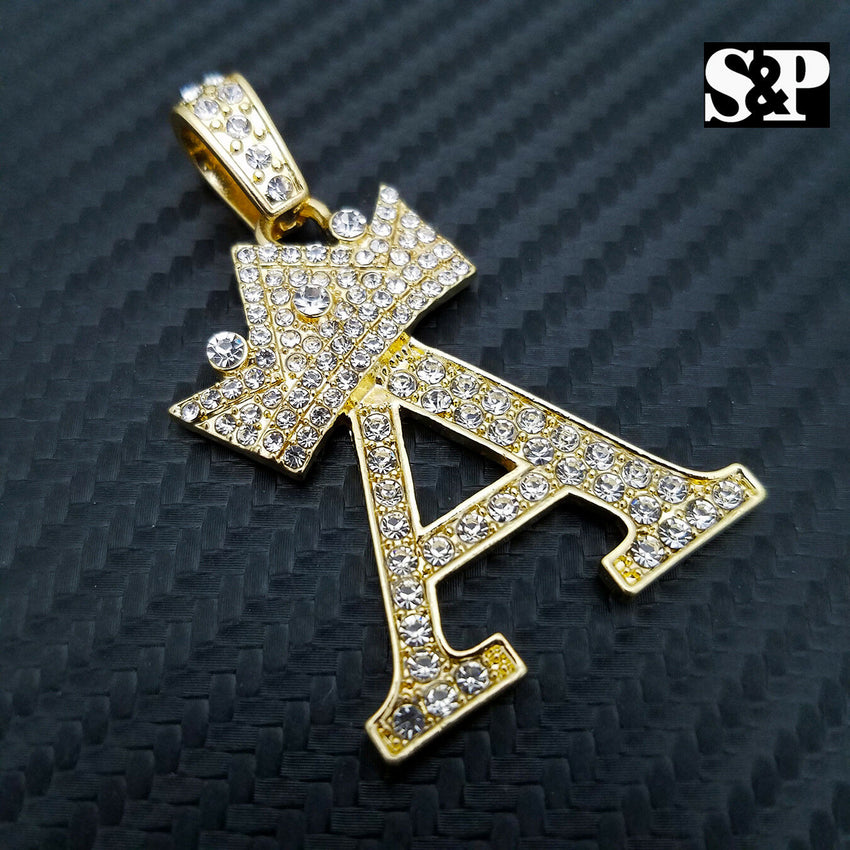 HIP HOP ICED LAB DIAMOND GOLD PLATED ALPHABET INITIAL "A" PENDANT