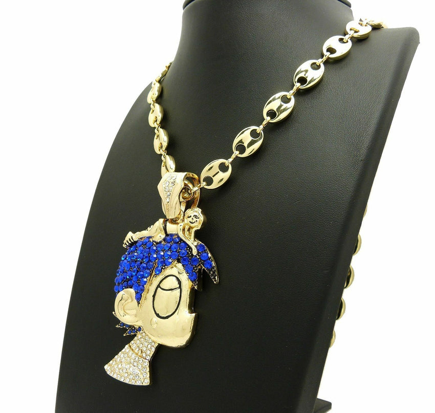 New ICED OUT PAVE LIL UZI VERT CARTOON w/ 10mm 30" Marina Chain NECKLACE SET
