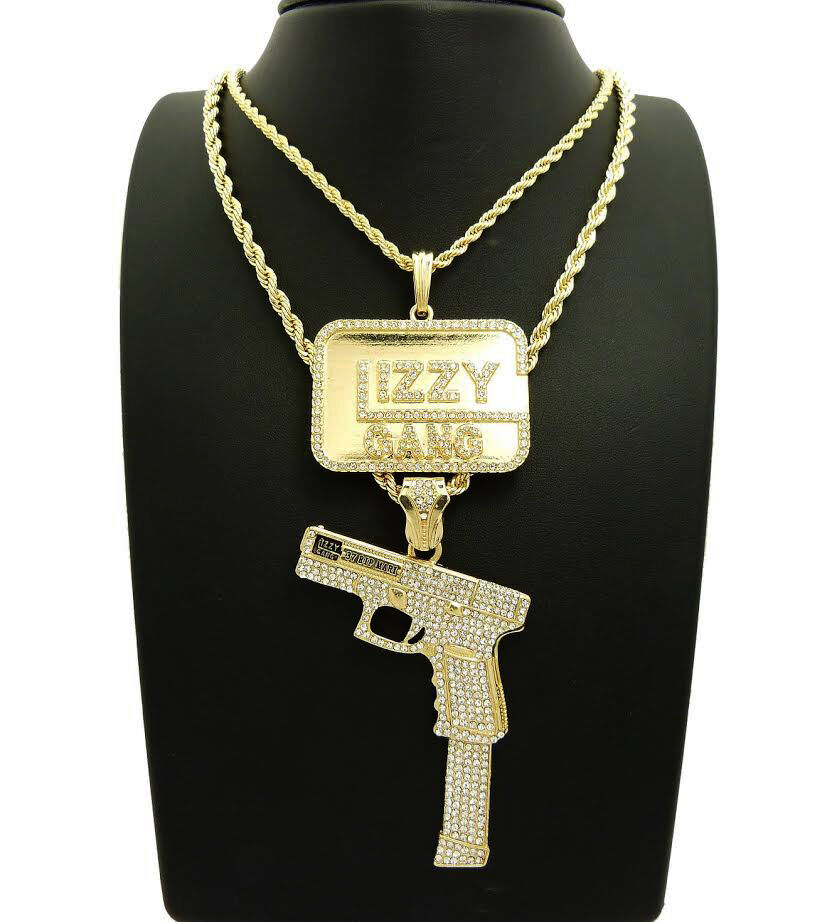 Hip Hop Iced Out 37 Rip Mary & Glizzy Gang Pendant 24",30" Chain 2 Necklace Set