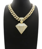 Hip Hop Diamond Shape Pendant 20" Iced out Box Lock Cuban Choker Chain Necklace