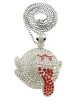 Iced out Large Mario Ghost Boo Pendant & 3mm 30" Box Chain Hip Hop Necklace