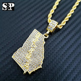 Iced out Fashion GEORGIA STATE Lab Diamond Pendant w/ 24" Rope Chain Necklace