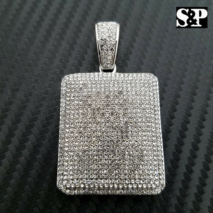 HIP HOP FULL ICED OUT LAB DIAMOND WHITE GOLD PLATED BLING LARGE SQUARE PENDANT