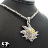 Hip Hop Iced out SON GOKU pendant & 18" 1 ROW DIAMOND Tennis Choker Chain Necklace
