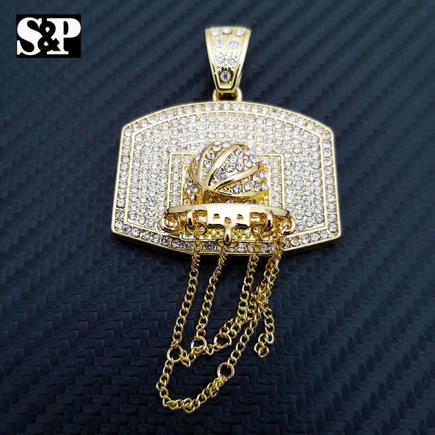 New Basketball Net Pendant & 16" Full Iced 1 Row Diamond Tennis Choker Chain Set