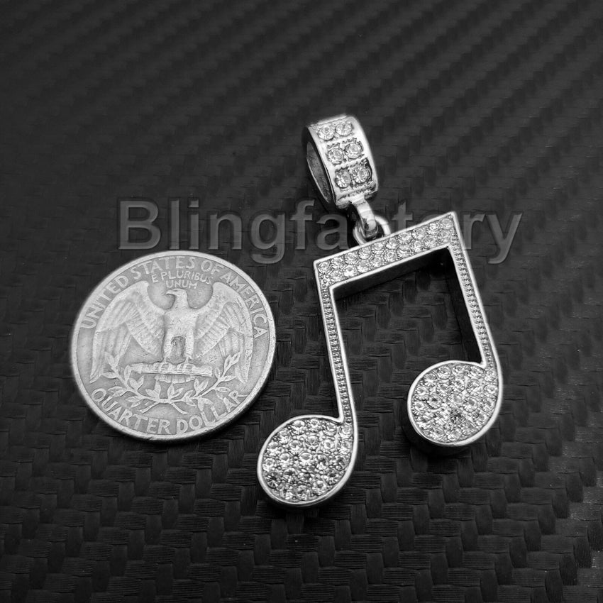 Hip Hop Iced Music Note Pendant & 1 Row Diamond Tennis Choker Chain Necklace