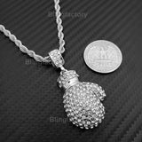 Hip Hop Iced out Muhammad Ali Boxing Glove Pendant & 4mm 24" Rope Chain Necklace