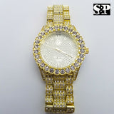 MEN'S ICED OUT HIP HOP GOLD PT WATCH & GUCCI LINK CHAIN BRACELET COMBO SET