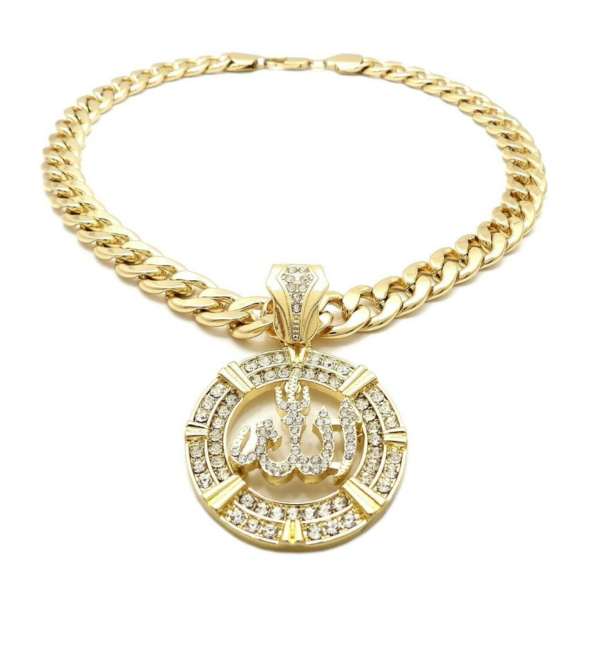 Hip Hop Iced out Allah Pendant & 11mm 20" Miami Cuban Choker Chain Necklace