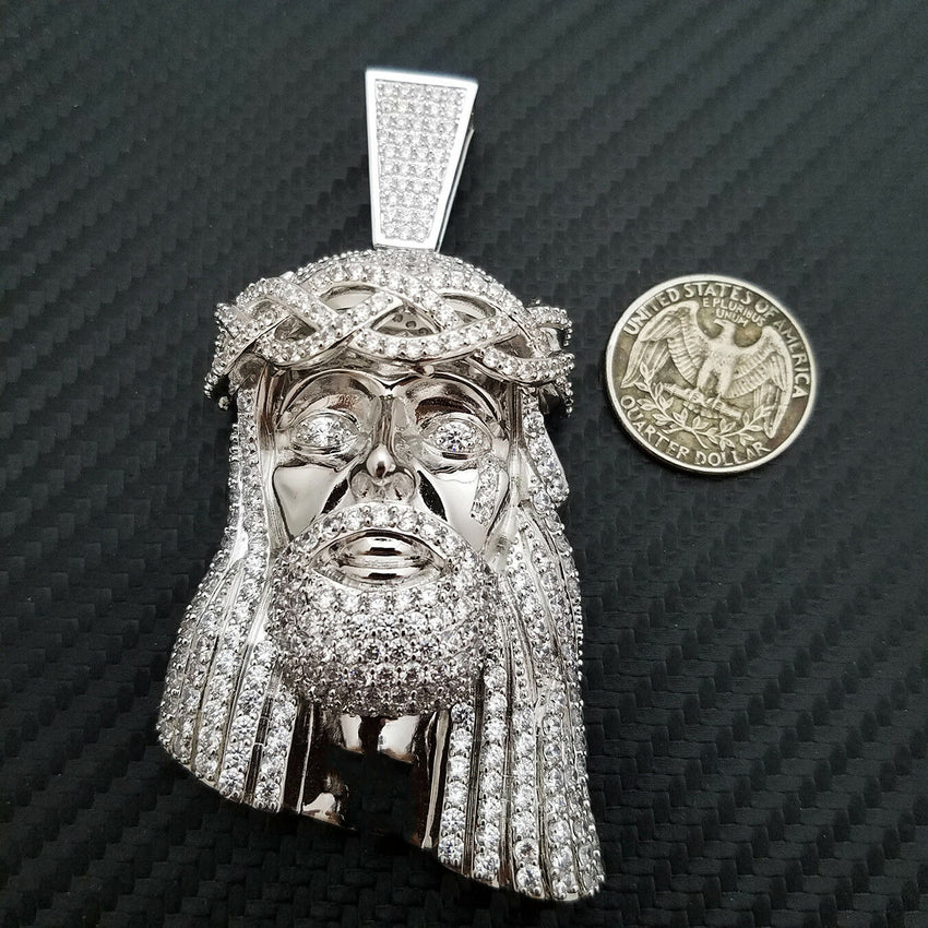 HIP HOP ICED OUT WHITE GOLD PLATED BRASS MICRO PAVE LARGE JESUS HEAD PENDANT