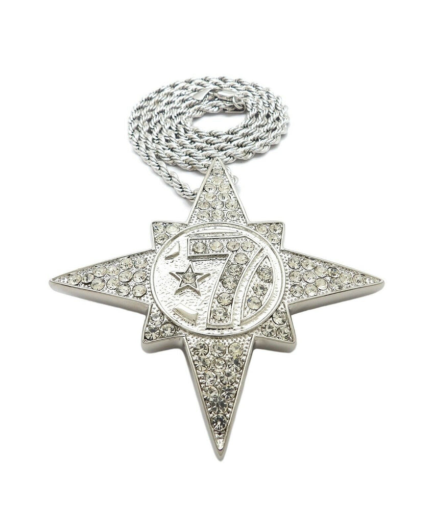 HIP HOP ICED OUT 5PERCENTER STYLE 7 STAR PENDANT & 4mm 24" ROPE CHAIN NECKLACE