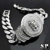 New Hip Hop White Gold Plated 8.5" CZ Full Iced Out Jesus Face Cuban Bracelet