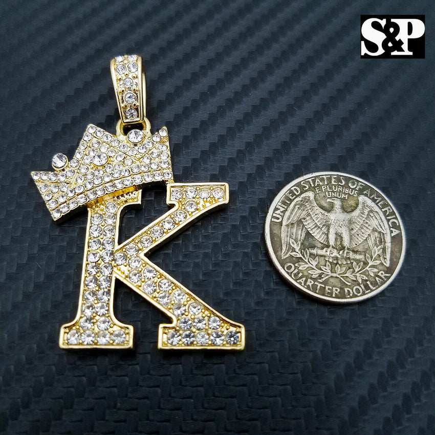 Hip Hop Initial K Pendant & 18" Full Iced 1 ROW DIAMOND Tennis Choker Chain Necklace