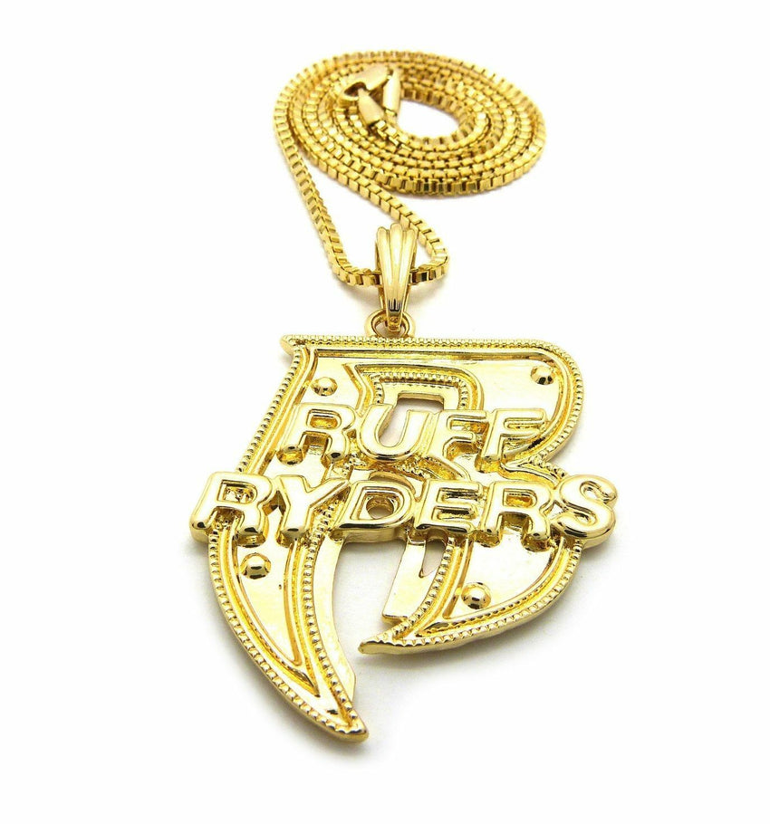 Hip Hop Gold plated Rapper's Ruff Ryder R Pendant & 24