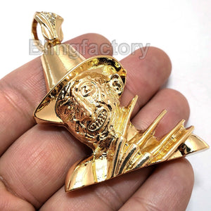 HIP HOP ICED OUT LAB DIAMOND RAPPER'S GOLD PLATED FREDDY KRUEGER CHARM PENDANT