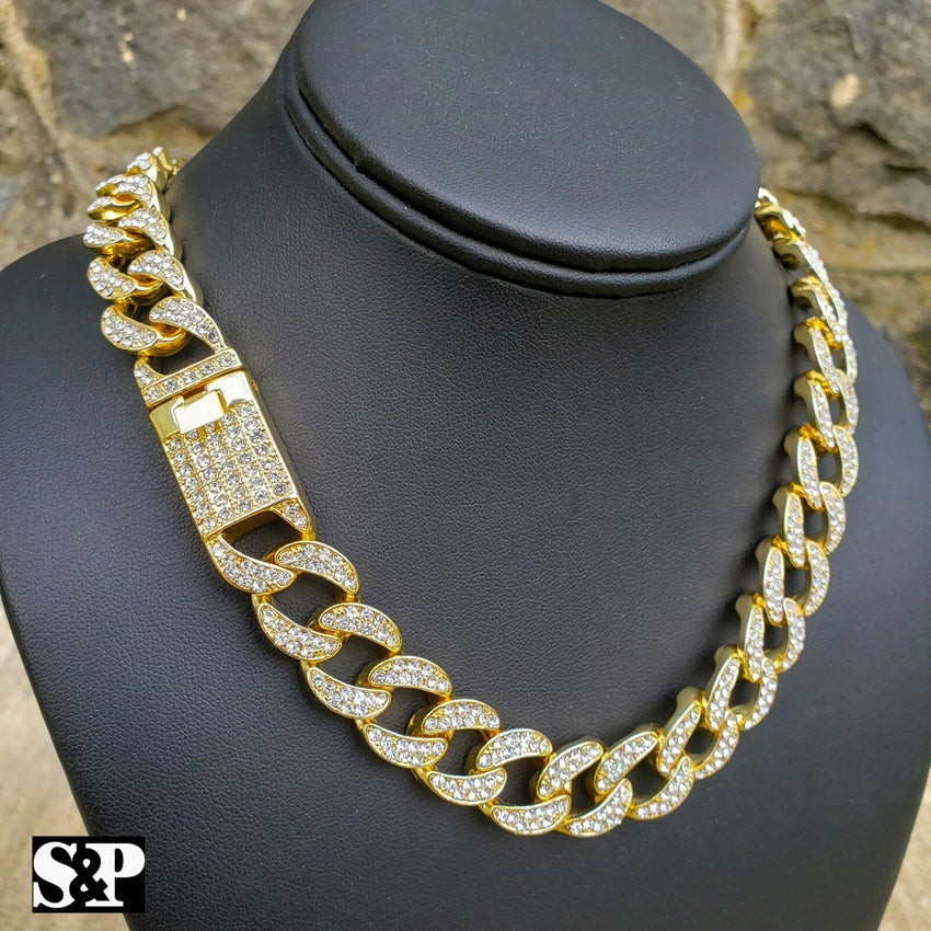Hip Hop Ankh Cross Pendant & 18" Full Iced Cuban & 1 ROW Tennis Choker Chain Necklace Set