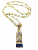 ICED OUT LAB DIAMOND CIROC VODKA BOTTLE PENDANT & 4mm 24" FIGARO CHAIN NECKLACE