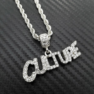 Iced Out Silver PT Hip Hop CULTURE Pendant & 24