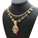 Hip Hop Jigsaw pendant w/ 24" Gucci Chain & 18" 1 Row Tennis Choker Chain Necklace Set