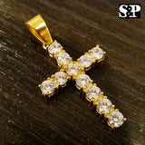 HIP HOP BLING STAINLESS STEEL ICED OUT LAB DIAMOND GOLD PLATED CROSS PENDANT