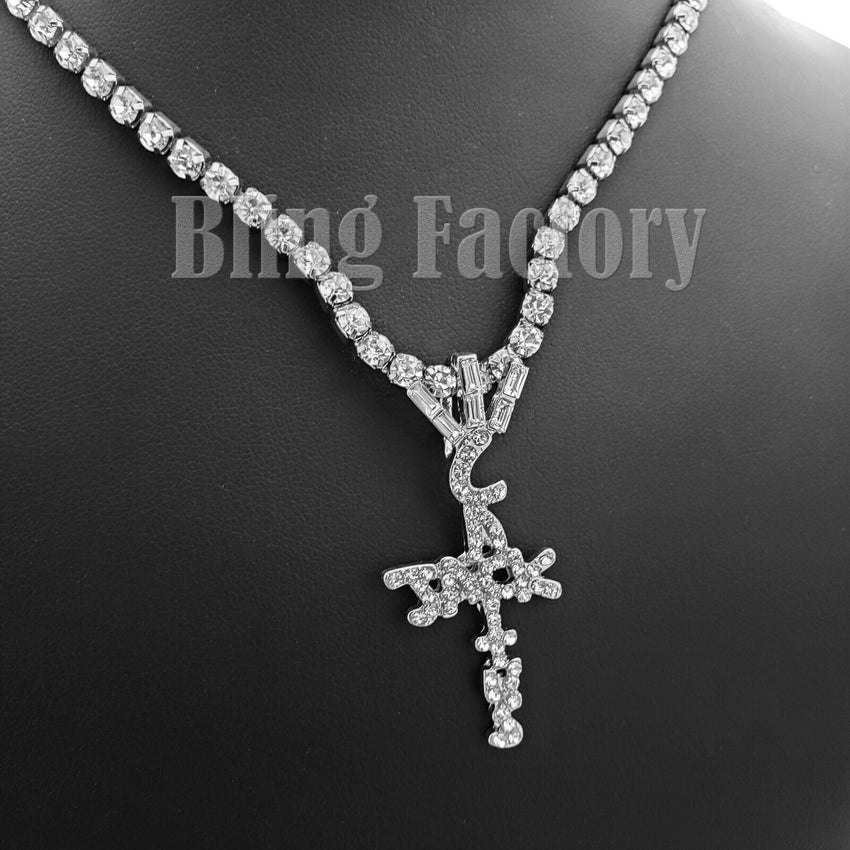Hip Hop Travis Scott Cactus Jack Cross Pendant & 18" Rhinestone Chain Necklace