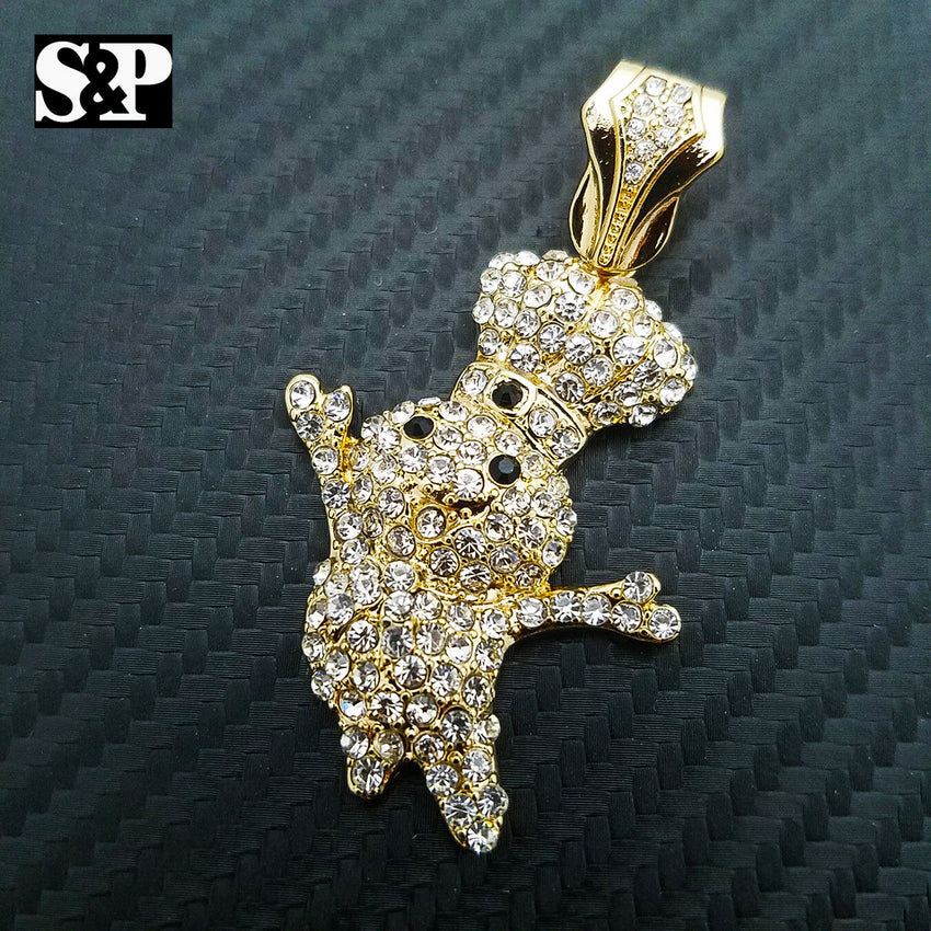 HIP HOP ICED OUT LAB DIAMOND 14K GOLD PLATED RAPPER'S BLING SMALL DOUGHBOY PENDANT