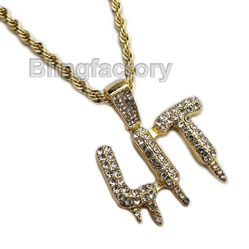 Hip Hop Iced out Lab Diamond LIT Drip Pendant & 4mm 24" Rope Chain Necklace