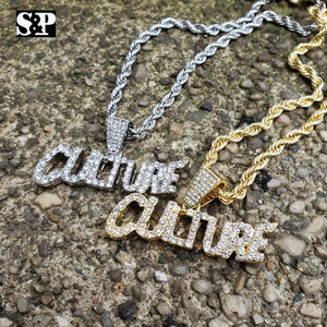 Hip Hop Iced out Lab Diamonds CULTURE Pendant & 4mm 24