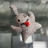 ICED OUT HIP HOP BRASS WHITE GOLD PLATED MICRO PAVE EMOJI GHOST PENDANT