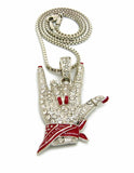 Women's Cardi B I Love You Hand Sign Pendant & 24" Box, Cuban Chain Necklace
