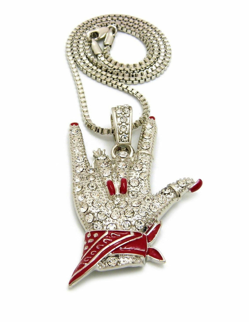 Women's Cardi B I Love You Hand Sign Pendant & 24" Box, Cuban Chain Necklace