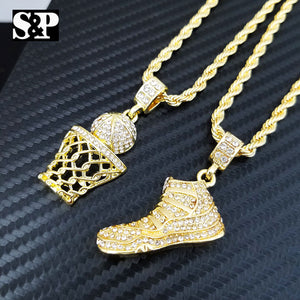 Hip Hop Iced Out JORDAN SHOE & BASKETBALL Pendant w/ 24