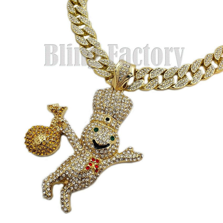 Hip Hop Iced Doughboy Money Bag Pendant & 18" Iced Cuban Choker Chain Necklace