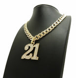 New Iced out SAVAGE 21 Pendant & 18" 20" 22" 24" CZ Cuban Choker Chain Necklace