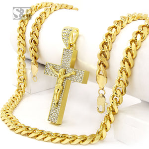Hip Hop Men Iced Out 14k Gold Plated Jesus Big Cross Cz Pendant, 30