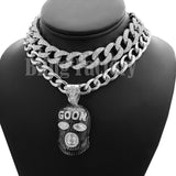 Hip Hop Rapper's Masked Goon Pendant & 18" Iced Cuban Choker Chain Necklace set