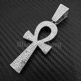 HIP HOP ICED OUT BLING LAB DIAMOND WHITE GOLD PLATED LARGE ANKH CROSS PENDANT