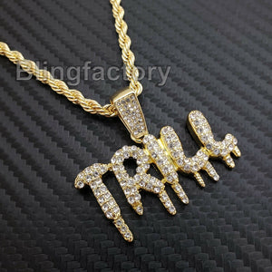 Hip Hop Iced Lab Diamond TRILL Drip Pendant & 4mm 24